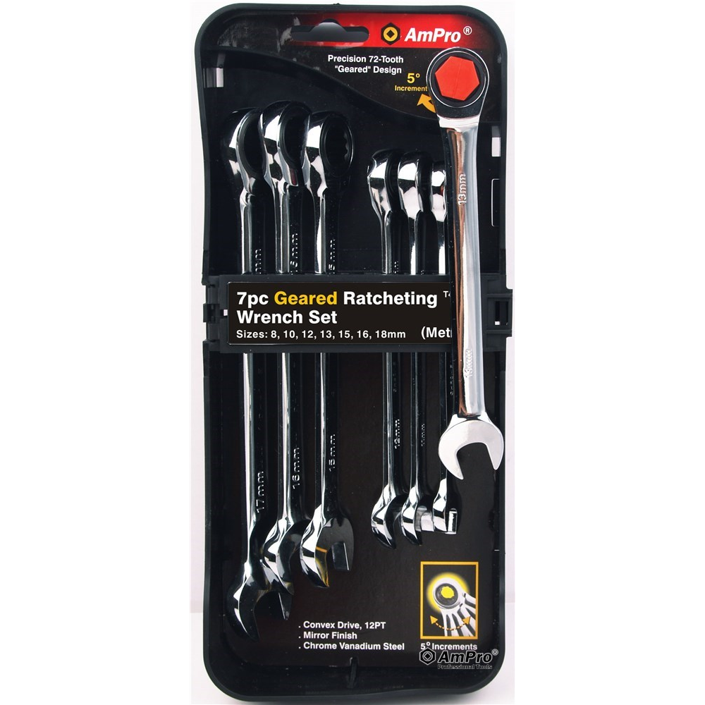 JUEGO DE 7 LLAVES COMBINADAS CON RATCHET (10, 12, 13, 14, 15, 17, 19 MM)