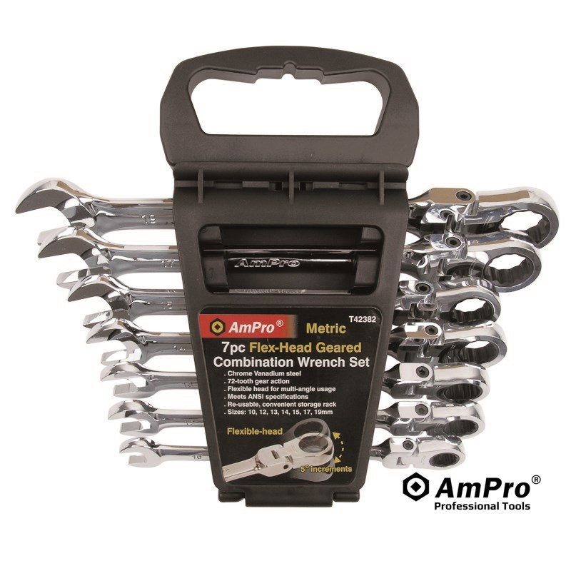 JUEGO DE 7 LLAVES (10-19 MM) CABEZA FLEXIBLE CON RATCHET