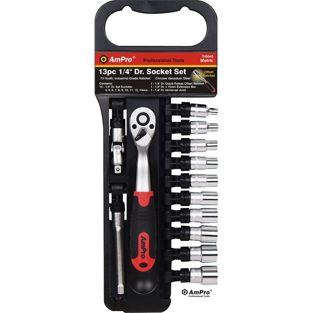 JUEGO DE COPAS METRICAS 1/4" CON RATCHET 13PCS | BLISTER