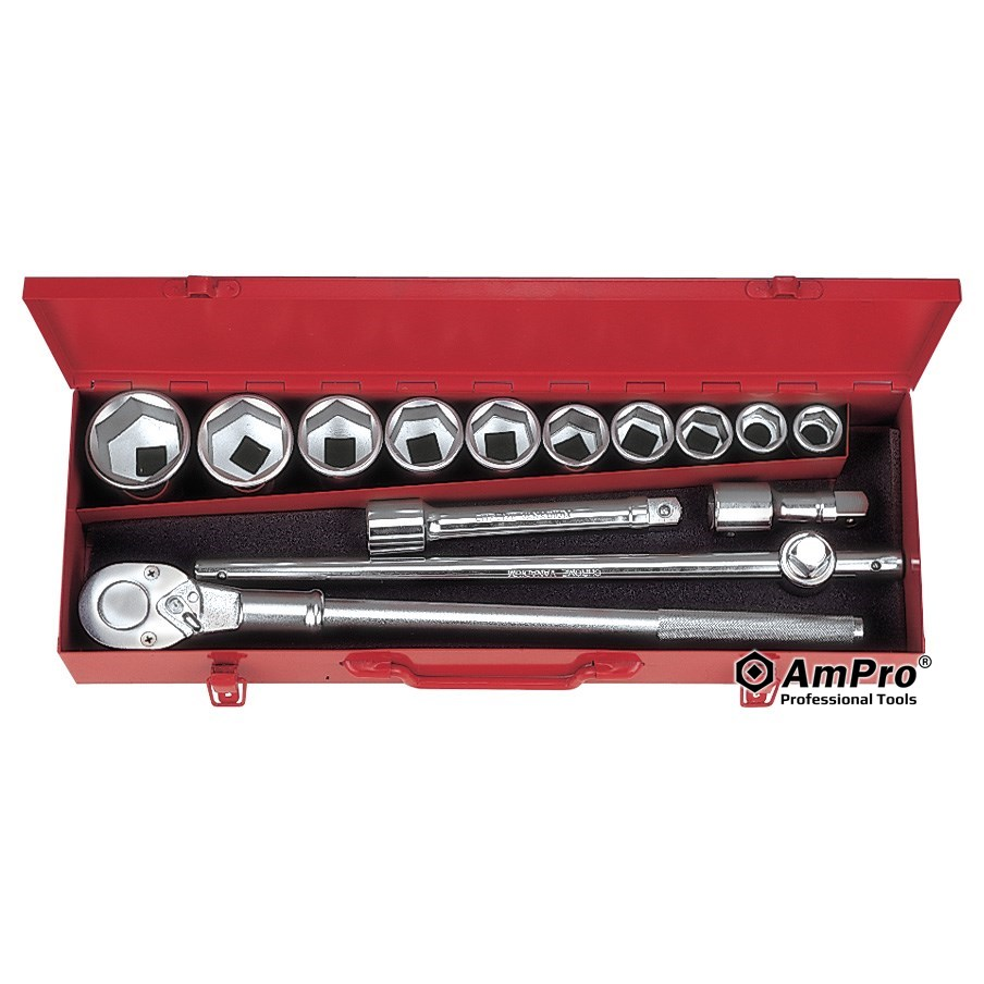 JUEGO DE COPAS METRICAS 3/4" CON RATCHET 14PCS | CAJA METALICA
